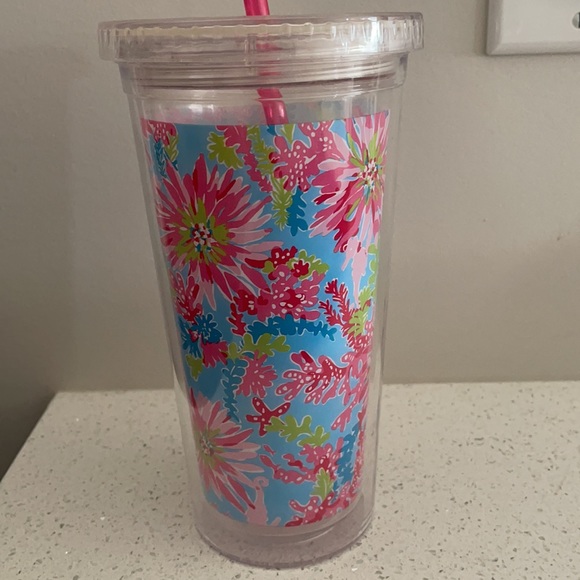 Lilly Pulitzer Cold Tumbler Cup Blue and Pink - Picture 2 of 4